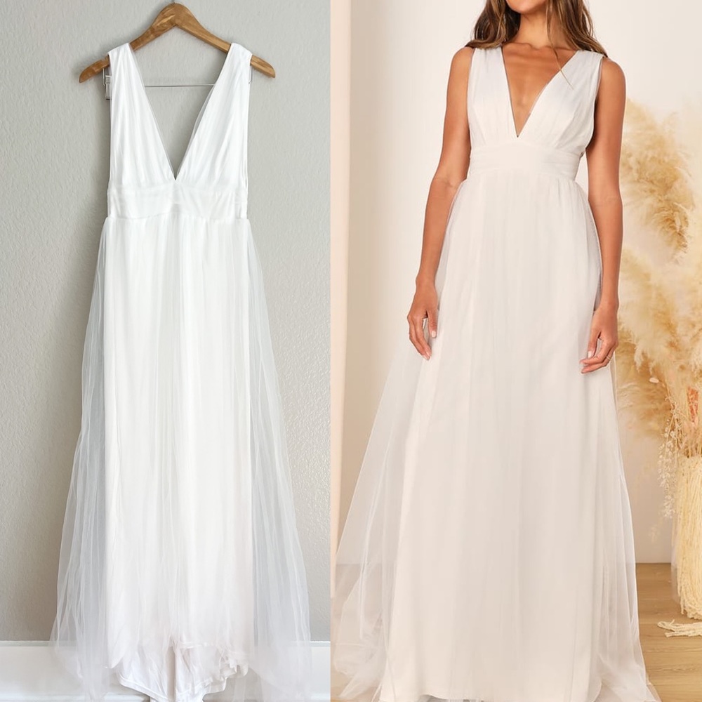 White Tulle Sleeveless Wedding Gown Maxi Dress M